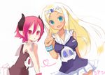  2girls breasts disgaea horns long_hair makai_senki_disgaea_3 multiple_girls pink_hair raspberyl sapphire_rhodonite short_hair skirt white_hair 