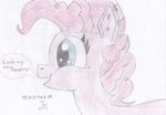  blue_eyes coltpeacemak3r ear_piercing english_text equine female friendship_is_magic fur hair horse mammal my_little_pony piercing pink_fur pink_hair pinkie_pie_(mlp) plain_background pony smile solo text 