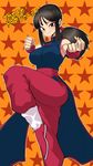  black_eyes breasts brown_hair chi-chi_(dragon_ball) chinese_clothes dragon_ball fighting_stance highres large_breasts ponytail pose sidelocks solo space_jin standing standing_on_one_leg star starry_background teenage wristband 