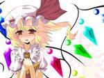  :d ascot blonde_hair blush cameo commentary_request flandre_scarlet goma_(gomasamune) hands_together hat mcdonald's open_mouth red_eyes ronald_mcdonald side_ponytail simple_background smile solo touhou when_you_see_it white_background wings 