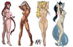  4girls ahri armlet arms_up ass barefoot black_hair blonde_hair bracer breasts choker dark_skin female ganassa glowing glowing_eyes janna_windforce large_breasts league_of_legends multiple_girls nipples nude pubic_hair red_hair riven riven_(league_of_legends) short_hair shyvana signature silver_hair uncensored 