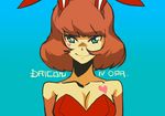  animal_ears animal_eyes blue_eyes breasts brown_hair bunny_ears bunnysuit bust cleavage daicon daicon_bunny_girl daicon_iv fake_animal_ears heart katoh smile solo upper_body 