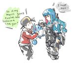  1girl azumarill backwards_hat baseball_cap blue_hair commentary crossover english gen_2_pokemon gold_(pokemon) gun hat marill njike personification pokemon pokemon_(creature) pokemon_(game) pokemon_hgss poking scarf tactical_clothes twitch_plays_pokemon weapon 