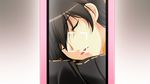  artist_request asayama_rui black_hair cellphone closed_eyes eyebrows_visible_through_hair eyes_visible_through_hair face gradient gradient_background hair_over_one_eye highres male_focus open_mouth phone shinigami_no_testament sleeping smartphone solo upper_body viewfinder 