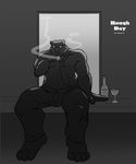  alcohol bear beverage biceps bulge clothing comic donryu male mammal muscles necktie pants pecs rough_day smoke wine 