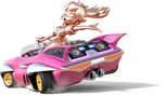  1girl car crown diamond dress earrings elbow_gloves gloves highres jewelry looking_at_viewer looking_back mario_(series) mario_kart mario_kart_8 metal motor_vehicle nintendo official_art pink_gold_peach ponytail princess_peach super_mario_bros. vehicle 