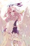  angel_wings bad_id bad_pixiv_id banshou blue_eyes blush breasts feathered_wings gloves halo jibril_(no_game_no_life) large_breasts long_hair looking_at_viewer low_wings magic_circle midriff multicolored multicolored_eyes navel no_game_no_life open_mouth pink_hair purple_eyes smile solo white_wings wings 