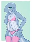  anthro azrael_rhincodon blush body_markings chubby clothed clothing crossdressing dorsal_fin fish gills girly green_eyes legwear looking_at_viewer male marine markings overweight panties plain_background shark smile solo spots stockings stripes tail_fin underwear whale_shark zyira 