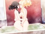  ass asymmetrical_docking bathtub black_hair blonde_hair blue_eyes blush breast_press breasts fingering game_cg kirishima_shizuku large_breasts long_hair looking_at_another medium_breasts multiple_girls mutual_masturbation nude open_mouth peko red_eyes shared_bathing shiny shiny_skin shitogi_eris sono_hanabira_ni_kuchizuke_wo standing steam yuri 