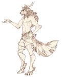  beckoning bracelet canine clothing dog dreadlocks furry-specific_piercing horn_piercing hybrid jewelry male mammal monochrome navel nipples pants piercing redbeanviolin sepia smile solo standing tail_ring toned topless 