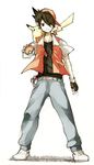  avri backwards_hat baseball_cap denim fingerless_gloves gen_1_pokemon gloves hat holding holding_poke_ball jeans male_focus pants pikachu poke_ball pokemon pokemon_(creature) pokemon_special red_(pokemon) revision shoes sneakers 