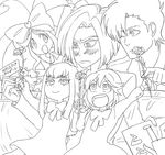  4girls bad_id bad_pixiv_id blush family flower greyscale harime_nui kill_la_kill kiryuuin_ragyou kiryuuin_satsuki kiryuuin_souichirou matoi_ryuuko monochrome mother's_day multiple_girls no_eyepatch sashimin short_hair tears translation_request what_if 