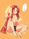  bad_id bad_pixiv_id barefoot black_panties breasts commentary_request drying drying_hair green_eyes heart hong_meiling huge_breasts long_hair looking_at_viewer navel one_eye_closed panties plump sitting skindentation solo spoken_heart steam thighs topless touhou towel towel_around_neck underwear underwear_only ushi very_long_hair wet wince 