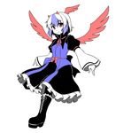  blue_hair boots full_body head_wings horns isaki_(gomi) knee_boots multicolored_hair red_eyes red_wings short_hair silver_hair simple_background single_head_wing skirt solo tokiko_(touhou) touhou two-tone_hair white_background wings 