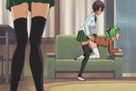  3girls aihara_ai animated animated_gif censored clothed_sex doggystyle futa_with_futa futabu futanari green_hair itou_aya lowres multiple_girls niimura_akane penis sex skirt 