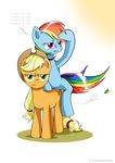  blonde_hair blue_fur c-v-m cowboy_hat cutie_mark duo earth_pony equine female feral friendship_is_magic fur green_eyes hair hat horse looking_at_viewer mammal multi-colored_hair my_little_pony orange_fur pegasus plain_background pony purple_eyes rainbow_dash_(mlp) rainbow_hair rainbow_tail tumblr white_background wings 