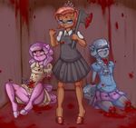  anthro anthrofied axe babs_seed_(mlp) blood clothing diamond_tiara_(mlp) dismemberment dress dripping equine eyes_closed eyewear friendship_is_magic glasses gore grey_hair group hair horse knife mammal misukitty my_little_pony pink_hair pony silver_spoon_(mlp) sitting skirt standing tiara two_tone_hair weapon white_hair 