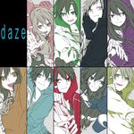  5boys amamiya_hibiya chain daze_(kagerou_project) ene_(kagerou_project) fujiori_(ayacoe727) highres hood hoodie kagerou_project kano_shuuya kido_tsubomi kisaragi_momo kisaragi_shintarou konoha_(kagerou_project) kozakura_marry long_hair multiple_boys multiple_girls seto_kousuke short_hair smile spot_color 