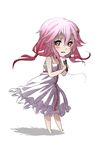  akerohoshi bare_shoulders blush chibi dress guilty_crown hair_ornament hairclip long_hair looking_at_viewer microphone open_mouth pink_hair red_eyes solo yuzuriha_inori 