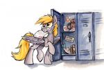 a+ bag blonde_hair book cutie_mark derp_eyes derpy_hooves_(mlp) english_text equine female freckles friendship_is_magic hair locker looking_back mammal my_little_pony paper pegasus plain_background solo sophiecabra t&#233;st t&eacute;st text white_background wings 