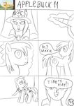 big_macintosh_(mlp) black_and_white comic cuntboy cutie_mark dialog dickgirl duo english_text equine friendship_is_magic hat herm horn intersex jbond mammal monochrome my_little_pony open_mouth penis pussy text trixie_(mlp) unicorn 