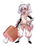  boned_meat bra chaps dark_skin food gauntlets gloves hair_ornament horns looking_at_viewer meat original panties short_hair silver_hair solo takanashi_ringo twintails underwear white_panties 