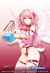  angel_wings blush breasts chain cleavage collar demon_tail elbow_gloves gloves green_eyes hair_ornament hasel_(soccer_spirits) heart large_breasts long_hair looking_at_viewer pink_hair smile snowball22 soccer_spirits solo tail underboob whip white_gloves white_wings wings 