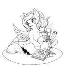  black_and_white book cute cutie_mark equine female feral friendship_is_magic globe horn longinius mammal monochrome my_little_pony princess_luna_(mlp) smile solo winged_unicorn wings young 