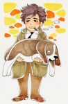  :3 animal bad_id bad_pixiv_id cigar columbo columbo_(detective) dog holding holding_animal looking_at_viewer male_focus necktie raincoat simple_background smile smoking solo 