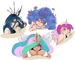 balls big_breasts blue_hair breasts cleavage clothed clothing erection fellatio female friendship_is_magic green_eyes group hair human humanized looking_at_viewer male mammal multi-colored_hair my_little_pony nude oral oral_sex penis pink_eyes princess_cadance_(mlp) princess_celestia_(mlp) princess_luna_(mlp) pubes queen_chrysalis_(mlp) sex slit_pupils straight sunnysundown titfuck wings 