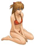  bad_id bad_pixiv_id bare_shoulders barefoot bikini blue_eyes breasts brown_hair cleavage collarbone full_body long_hair medium_breasts navel neon_genesis_evangelion parted_lips shikinami_asuka_langley simple_background sitting solo souryuu_asuka_langley swimsuit wariza watanabe_yasuaki white_background 