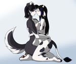  animal_ears belle black_fur black_hair blush bovine breasts caine cainesart canine cattle dog duo female fur hair hug male mammal nipples pads pawpads paws white_hair 