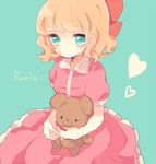  blonde_hair blue_eyes heart karunabaru lowres mother_(game) mother_2 paula_(mother_2) ribbon solo stuffed_animal stuffed_toy teddy_bear 