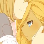  1girl bad_id bad_pixiv_id blonde_hair blue_eyes brown_hair close-up einamu face heart hetero inazuma_eleven_(series) inazuma_eleven_go inazuma_eleven_go_chrono_stone long_hair no_pupils protocol_omega reiza sekina 