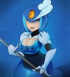  android breasts cleavage cleavage_cutout eyeshadow helmet highres large_breasts makeup mermaid monster_girl mystical polearm rockman rockman_(classic) rockman_9 solo splash_woman underwater weapon 