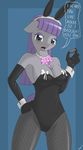  animal_ears anthro anthrofied blue_eyes blush boulder_(mlp) bow breasts bunnysuit cleavage clothed clothing cuffs dialog earth_pony elbow_gloves english_text equine eyeshadow female fishnet fishnet_stocking friendship_is_magic gloves hair horse legwear long_hair makeup mammal maud_pie_(mlp) my_little_pony open_mouth pony purple_hair rabbit_ears ribbons rock solo stockings text ziemniax 