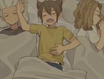  bed closed_eyes drooling endou_mamoru gouenji_shuuya hairlocs inazuma_eleven inazuma_eleven_(series) kidou_yuuto lying male_focus multiple_boys on_back on_side open_mouth saku_anna sleeping 