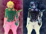  bad_id bad_pixiv_id diego_brando dual_persona gloves green_shirt jojo_no_kimyou_na_bouken multiple_boys scary_monsters_(stand) shirt short_hair sokka_(kbs) stand_(jojo) steel_ball_run sweater tail tongue turtleneck 