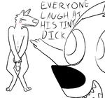  aliasing anthro blush canine dialog embarrassed erection humor male mammal nude penis plain_background small_penis tears text trout_(artist) 