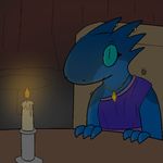  aliasing anthro blue_eyes candle claws dinner dress female kobold necklace scalie sitting smile solo trout_(artist) 