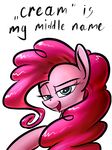  blue_eyes english_text equine female friendship_is_magic fur hair half-closed_eyes horse looking_at_viewer mammal my_little_pony open_mouth pink_fur pink_hair pinkie_pie_(mlp) plain_background pony solo text underpable white_background 