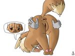  bdsm bondage bound brown_eyes brown_fur butt crying disembodied_hand eevee female feral fur interspecies nintendo plain_background pok&#233;mon pok&eacute;mon presenting presenting_hindquarters pussy shackled video_games white_background 