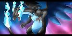  amazing ambiguous_gender anthro black_dragon blue_fire charizard claws dragon fire izzyreddragon mega_charizard mega_charizard_x mega_evolution nintendo pok&#233;mon pok&eacute;mon sky video_games wings 