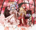  bat_wings blonde_hair blue_hair flandre_scarlet haru_ion hat highres multiple_girls one_side_up ponytail red_eyes remilia_scarlet short_hair siblings sisters touhou wings 