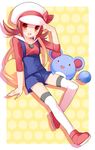  bad_id bad_pixiv_id blush brown_eyes brown_hair cabbie_hat gen_2_pokemon hat hat_ribbon kotone_(pokemon) marill pokemon pokemon_(creature) pokemon_(game) pokemon_hgss red_ribbon ribbon thighhighs white_legwear yukagen 