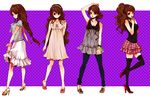  anklet bad_id bad_pixiv_id black_legwear blouse bracelet braid brown_hair camisole curly_hair dress fashion hair_bun hair_ornament hairband hairclip hidaka_ryou high_heels in_those_days jewelry leggings long_hair long_skirt miniskirt polka_dot ribbon shoes side_ponytail single_braid skirt thighhighs zettai_ryouiki 