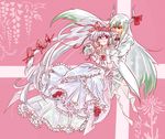  androgynous bespectacled bouquet bride bug butterfly couple dress ex-keine fingerless_gloves flower formal fujiwara_no_mokou glasses gloves hair_ribbon insect kamishirasawa_keine long_hair looking_at_another multiple_girls pant_suit ribbon sakana_(ryuusui-tei) suit touhou wedding wedding_dress wife_and_wife yuri 