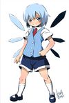  bad_id bad_pixiv_id blue_eyes blue_hair cirno genderswap genderswap_(ftm) kneehighs male_focus shorts socks solo touhou wings yoshihara_maito 