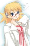  artist_request bespectacled blonde_hair blue_eyes blush glasses oversized_clothes sasamori_karin shirt solo to_heart_2 