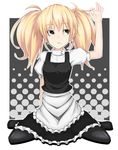  alternate_hairstyle blonde_hair hands kirisame_marisa maid shihiron short_hair sitting solo thighhighs touhou twintails yellow_eyes 